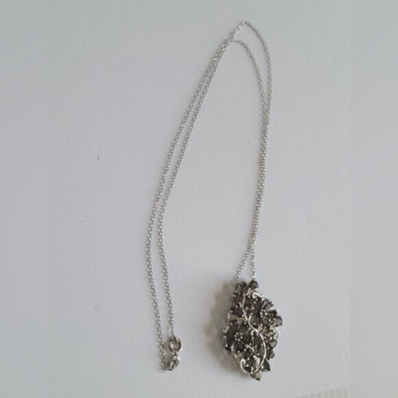 Vintage Sterling Silver Floral Filigree Smoky Quartz Crystal Pendant Necklace - Picture 16 of 16
